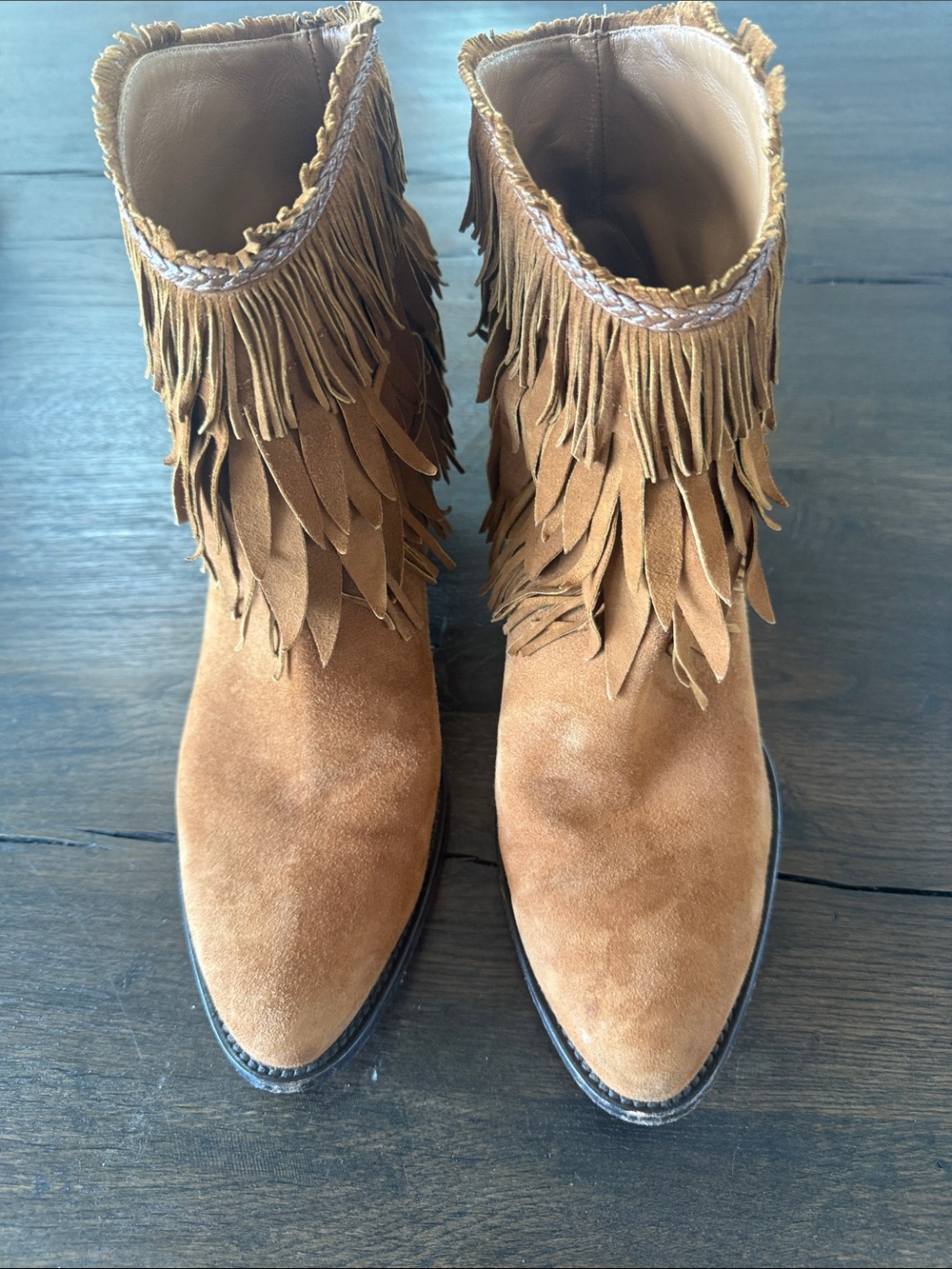 Aquazzura Fringe Suede Ankle Boots - Tan Women's Boots